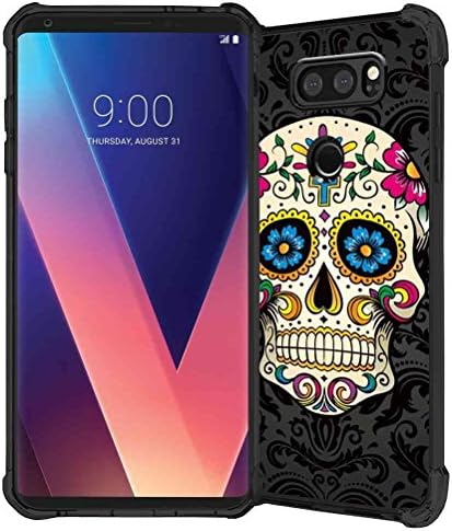LG V30 Case, ABLOOMBOX Vector Sugar Skull Pattern Shock Absorption Soft Silicone Bumper Slim TPU Rubber Protective Case Cover for LG V30 2017