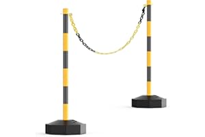 HiGiant 2 Pack Portable Delineator Post Cones with Fillable Base, Expandable Traffic Safety Barriers, 8 Ft Plastic Chain Stanchion for Parking Lot and Construction lot [Black/Yellow]
