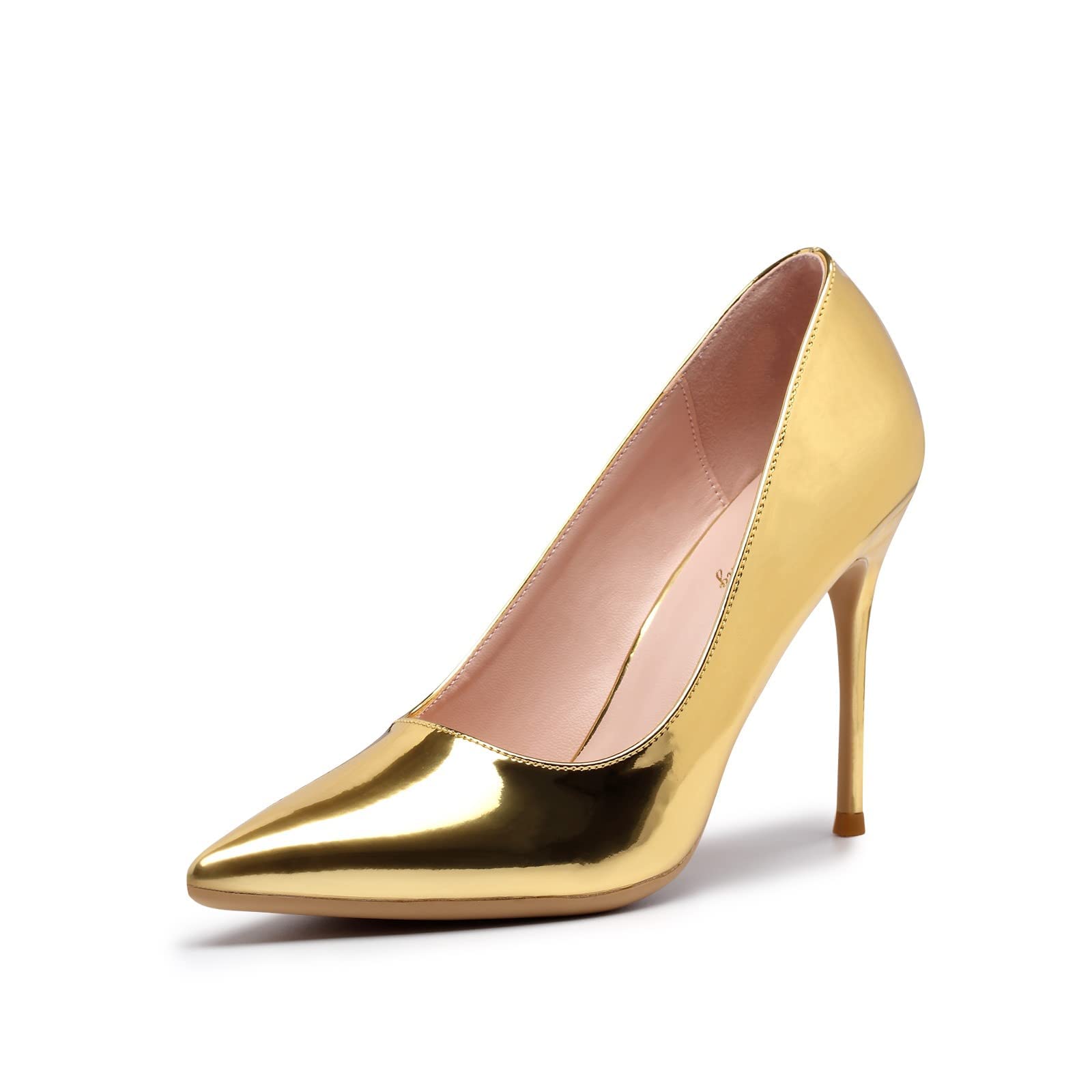 Photo 1 of **SHOWS SIGNS OF USAGE/UNKNOWN DAMAGES** Tang High Heels, Womens Pointed Toe Slip on Stilettos Party Wedding Pumps Basic Shoes Gold 10