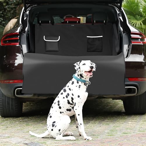 KYG Protection Coffre Voiture Chien Imperméable Housse Protection de Coffre de Voiture, 2 Grandes Poches, Antidérapant Couverture de Coffre pour Plupart Voitures, Allonger et Élargir 185*115*48 cm