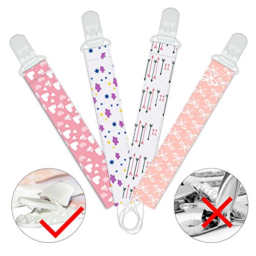 Pacifier Clips 4 Pack Baby Pacifier Holder for Girls Plastic Teething