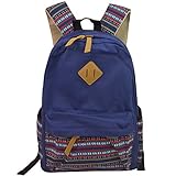 Blue Canvas School Bag Backpack Girls, Hmxpls Bohemia Boho Style Unisex Fashionable Canvas Zip Backpack School College Laptop Bag for Teens Girls Students Casual Lightweight Travel Daypack Outdoor