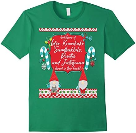 Mens And Visions of Lefse...Norwegian Nisse Christmas T-shirt Large Kelly Green