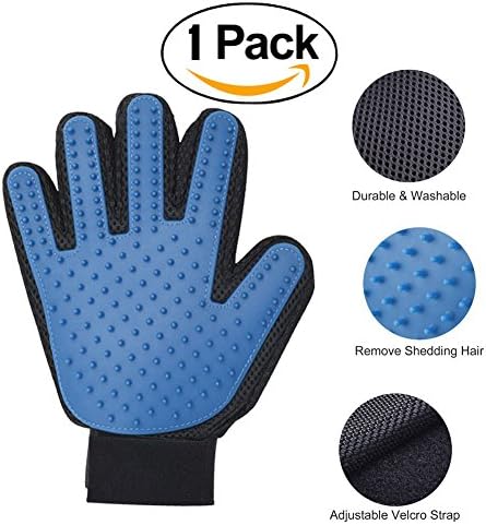 KACASUN Pet Hair Remover Glove - Grooming Glove Brush For Long and Short Hair Pet Remover Mitts (1 Pack Blue)
