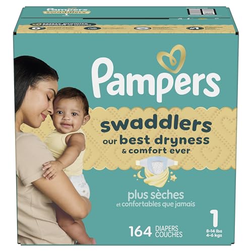 PAMPERS SWADDLERS DIAPERS, SIZE 1 (8-14 LBS), 164 COUNT, ABSORBENT, KEEPS BABY DRY AND COMFORTABLE, SKIN SAFE DISPOSABLE BABY DIAPER