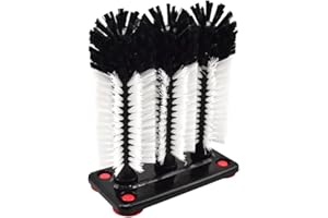 FUJIDENSO 3 Brush 9" High Bar Glass Washer with Suction Base for Sink Bar and Kitchen Top (3 Medium Brushes), Water Bottle Beer Glass Wine Glass Cleaner Brush