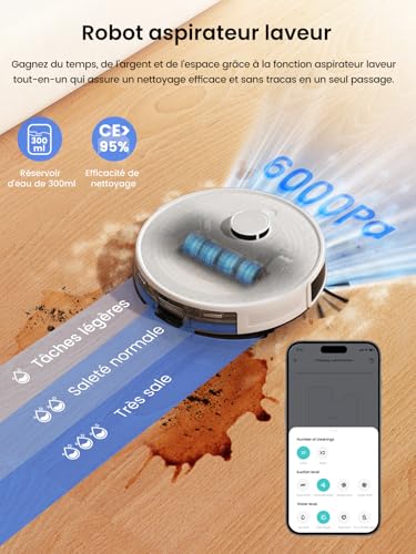 Lefant M2 Pro Robot Vacuum Cleaner with Mapping, dToF Laser Navigation, Suction Power 6000Pa, Automatic Dump Station, PSD Navigation, Custom Cleaning, App/WiFi/Alexa