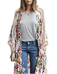 Kimono de gasa transparente con estampado floral para dama