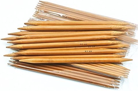 Boxtree 8"(20cm) Carbonized Double Pointed Bamboo Knitting Needles Kits, 75 Pcs, 5 Sets of 15 Sizes(US0 to US15, 2mm to 10mm)
