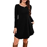 DEARCASE Women's Long Sleeve T Shirt Dress Crewneck Knee Length Loose Casual Flowy Swing Tunic Dresses with Pockets