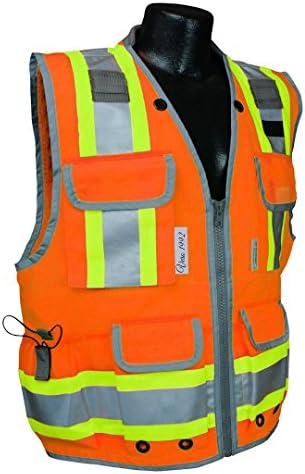 VERO1992 Reflective Vest Class 2 Heavy Woven Two Tone Engineer Hi Viz safety vest 3M 8712 Tape (Large, Orange)