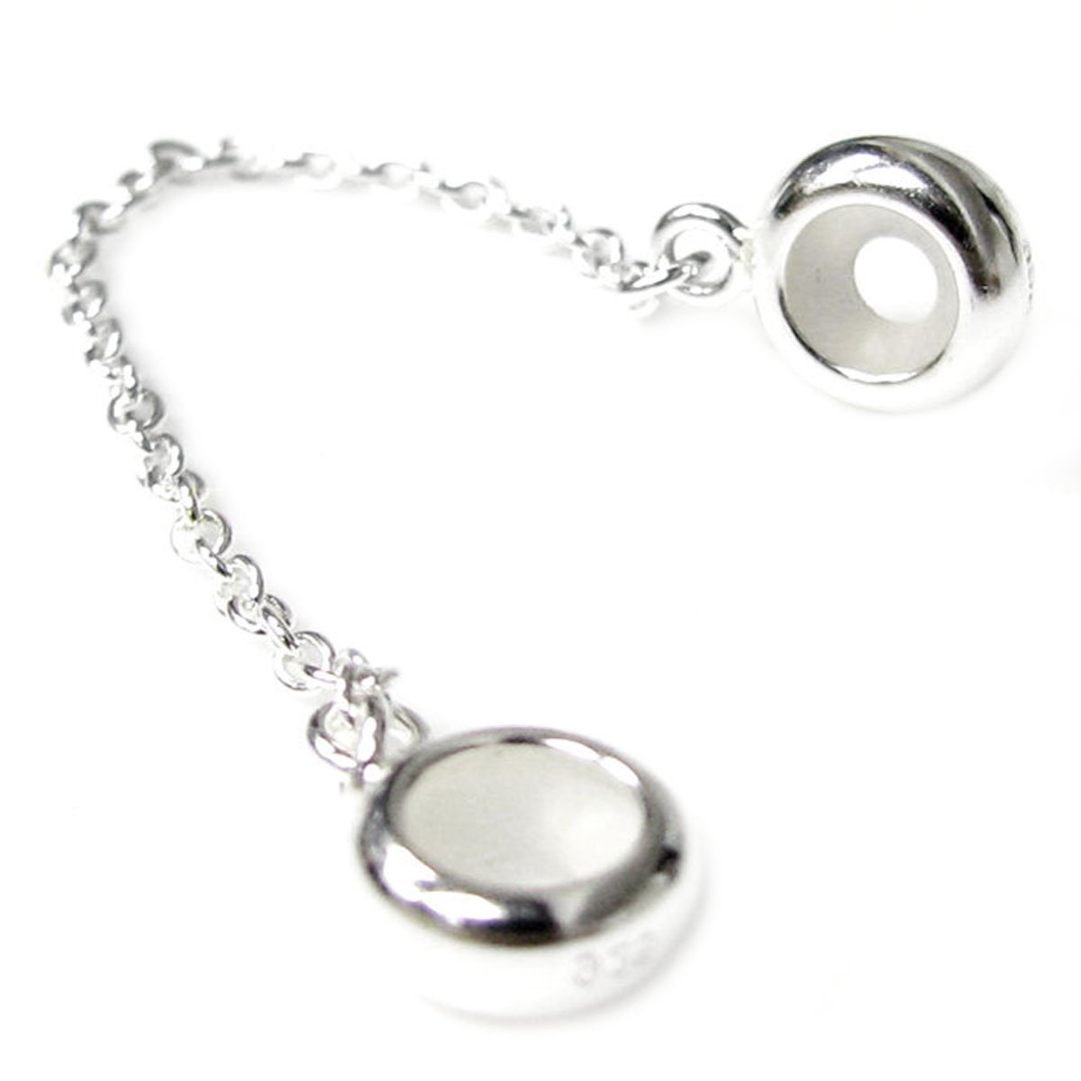 Queenberry Sterling Silver Stopper Safety Chain Bead Charm For European Charm Bracelets