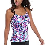 CharmLeaks Women's Floral Criss Back Geometry Tankini Top for UV Protection