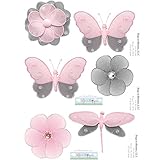 Butterfly Wall Decal Stickers Gray Grey Pink Butterflies Flower Dragonfly Mural Vinyl Sticker Decals Childrens Nursery Baby Room Decor Girls Bedroom Decorations Kid Child Murals Baby Shower Decoration