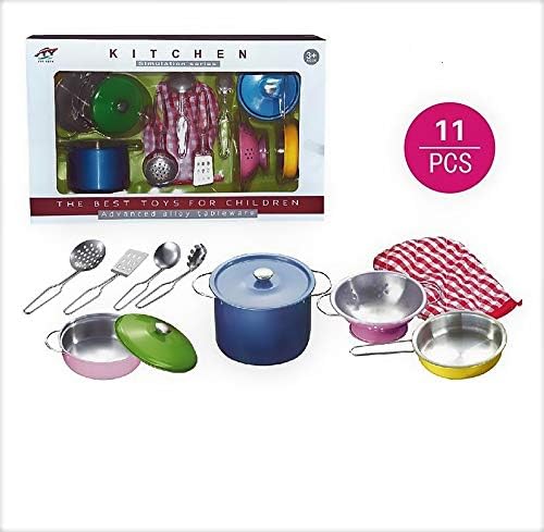 Allkindathings Childrens Toy Metal Kitchen Cooking Utensils Pots Pans Accessories Set Kids Play