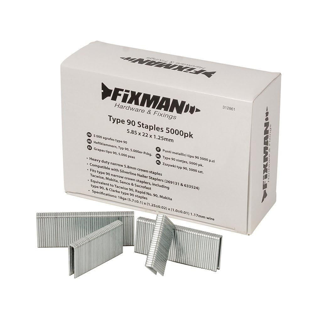 Fixman 312861 Type 90 Staples 5000pk 5.85 x 22 x 1.25 mm