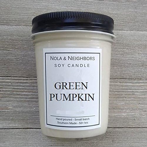 Fall Holiday Green Pumpkin scented candle, Maximum fragrance load, 50+ hours, small batch candle