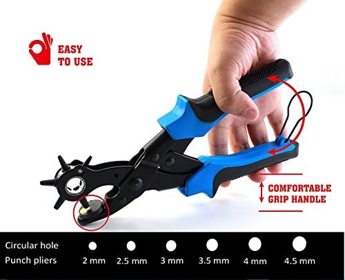 Leather Hole Punch, XIYIXIFI Heavy Duty Revolving Hole Punching Tool, Easily Punches Perfect Round Holes, Professional Leather Punch for Belt, Shoes, Watch Strap, Fabric, DIY Home or Craft Project