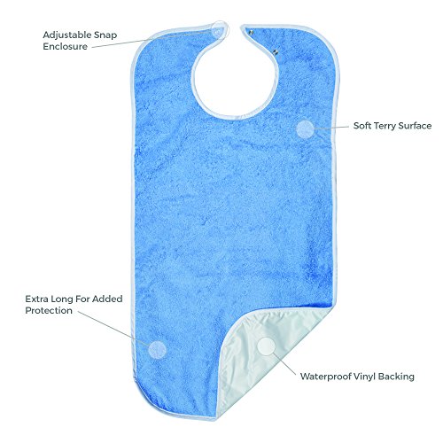 Priva Extra Long Adult Terry Bib with Protective Waterproof Backing, 18" x 35" - Thumbnail 2