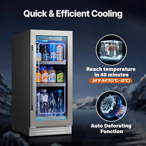 Ca'Lefort 15 Inch Beverage Refrigerator, 80 Can 1-12°C Beverage Fridge, Drink Fridge with Glass Door 3 LED Beverage Cooler Built in or Freestanding, Perfect for Home/Kitchen(3.0 cu.ft)