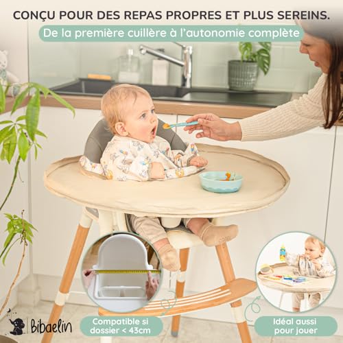 Bibaelin BIBATRAY M – DME/BLW Bib Set & Long Sleeve Apron – Full Waterproof Baby Coat – Universal High Chair Protection + Zip Bag – Compatible with IKEA Antilop – 6 Months +