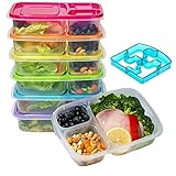 smartYOU Products 3-Compartment Multicolored Bento Lunch Box Meal Prep Containers for Adults & Kids (6 Pack) + FREE Puzzle Sandwich Cutter! - BEST QUALITY! New Updated Design!