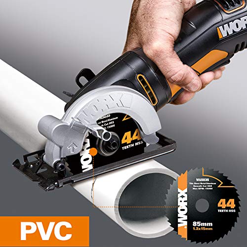 WORX 400W Kreissäge WORXSAW WX423.1 85mm, 27mm Max, Absaugadapter, Bequeme Handhabung, Sägeblätter zum Schneiden von… – Bild 5