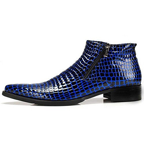 Fulinken Genuine Leather Pointed Toe Chat Zip Men Formal Shoes Dress Boots Ankle Boots (10