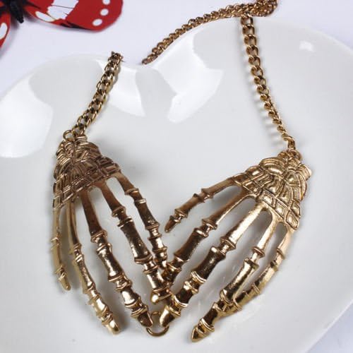 Women Cool Skeleton Skull Hand Bone Claw Chain Pendant Necklace Accessories