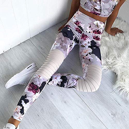 Bestmemories Women's Sportswear Flower Print Stitching Yoga Fitness Set Women's Sports Wear Exercise Clothing