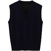 Wowcarbazole Women's V Neck Sweater Vest Sleeveless Ribbed Knit Pullover JK Uniform Classic Basic Tank Tops