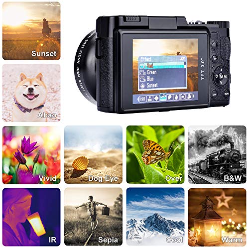 Digital Camera, AMKOV R2 Vlogging Camera 24 MP Point and Shoot Selfie Camera 1080P Camcorder with Wide Angle Lens, UV Filter, 4X Zoom, 2 Rechargeable Batteries, Flip Screen, Retractable Flashlight - Thumbnail 5
