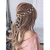 Kercisbeauty 24in Long Pearl Leaves Silver Headband for Wedding Brides Hair Vine Wreath Bridal Bridesmaids Flower Girls Headpiece Prom Hair Accessories (Silver)