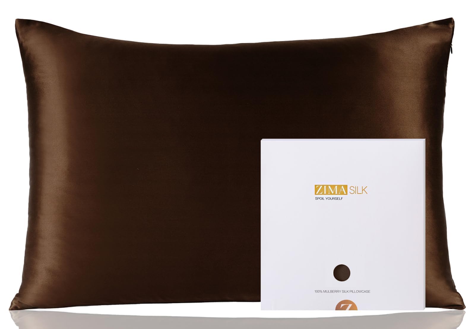 ZIMASILK 100% Pure Mulberry Silk Pillowcase for Hair and Skin Health,Soft and Smooth,Both Sides Premium Grade 6A Silk,600 Thread Count,with Hidden Zipper,1pc (Toddler 13"x18",Chocolate)
