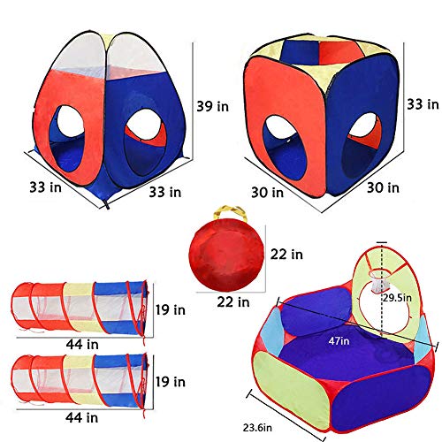 LOJETON 5pc Kids Play Tents Crawl Tunnels, Ball Pit with Basketball Hoop, Pop Up Playhouse for Boys, Girls, Babies, and Toddlers - Indoor & Outdoor Use - Thumbnail 2