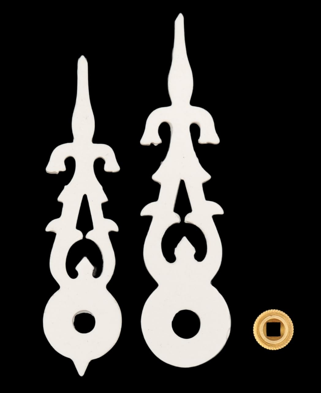 KD89 White Plastic Hands for Cuckoo Clocks in Various Sizes Available - with Brass Central Nut (49/57)