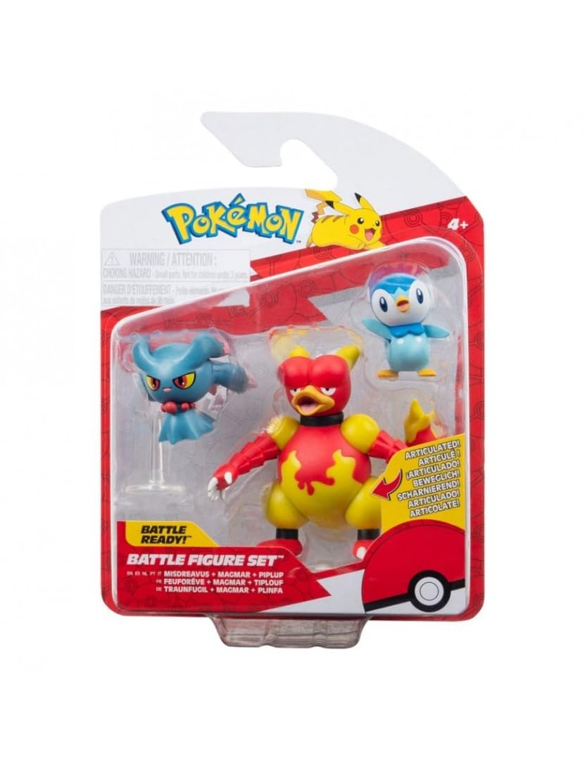 Pokémon PKW3604 Battle Figure Set - Plinfa, Traunfugil, Magmar, Official Figure Set