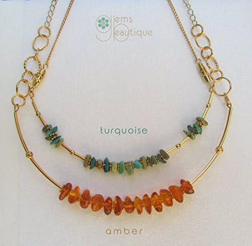 GemsBeautique Aquarelle Gold Beaded 18" Choker Necklace. Baltic Amber Sunshine. Genuine Gemstone. Elegant GIFT.