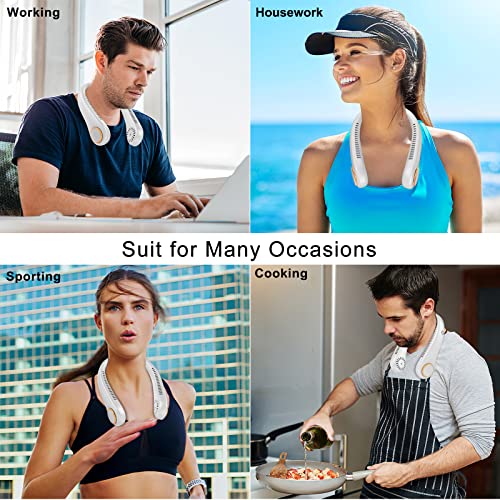 Portable Neck Fan, Hands-Free Bladeless Fan, 360°C Cooling Personal Fan with 3 Speed Adjustment, 4000 mAh Battery Rechargeable USB Fan for Traveling, Hiking and Outdoor Activities