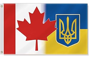 3×5 FT Ukraine Coat of Canada Flag,Large Ukrainian Canadian Decor, Double Side Digital Printed 150D Polyester Banner With Can