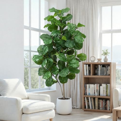 Keeplush Artificial Fiddle Leaf Fig Tree 6ft Faux Fiddle Leaf Fig Tree with White Tall Pot