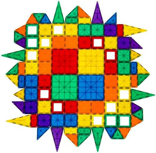 100-Piece Clear Multi Color Magnetic Tiles Set, DIY Interlock Building Blocks, Ideal for Exploring Spatial Relations, Color and Shape Recognition
