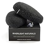 Premium Konjac Sponge By Riverlight Naturals ※ 2 Pack Of Cleansing Facial and Body Sponges w/ Bamboo Charcoal ※ 100% Natural ※ Perfect for Acne, Blackheads, Sensitive, Dry, Oily Skin