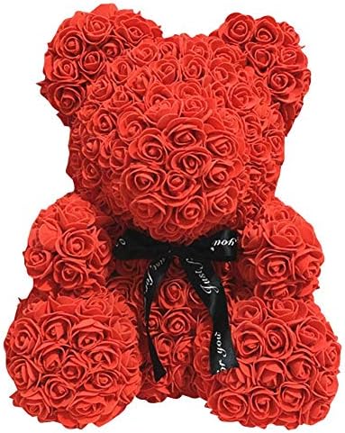 25cm/40cm Romantic Rose Bear with String Lights Animal Teddy Bear Forever Rose Flower Hug Bear Pe Foam Artificial Simulated Flower for Valentines, Wedding, Anniversary