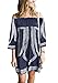 Yonala Women's Fashion Pattern Printed Off Shoulder Loose Blouse Short Tunic Dress Blue