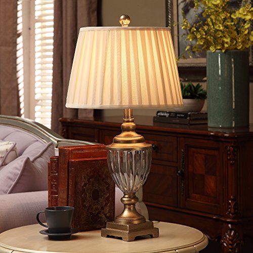Table Lamp,Topotdor Berg Crystal Antique Brass Linen Shade Table Lamps,Set of 2(Gold Table Lamp) - Thumbnail 2