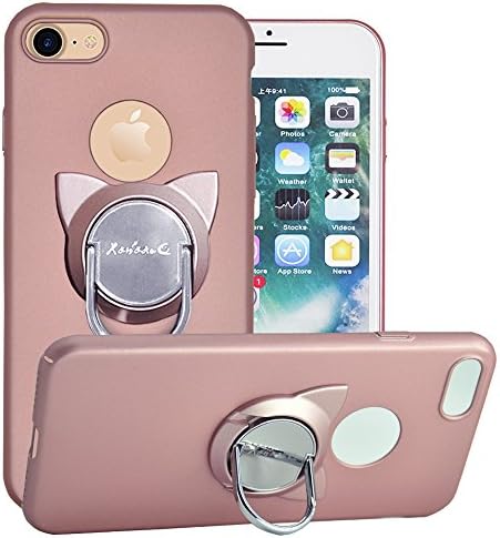 iPhone 7 Plus Case,iPhone 8 Plus Case with Cat Rotating Ring Stand,[Slim Fit] Frosted Hard Case with Ring Kickstand for Magnetic Car Holder,Ultra Thin Case for iPhone 7/8 Plus-Rose Gold