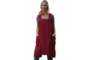 LARMLISS Women’s Pinafore Square Apron Baking Cooking Gardening Works Cross Back Cotton/Linen Blend Dress with 2 Pockets
