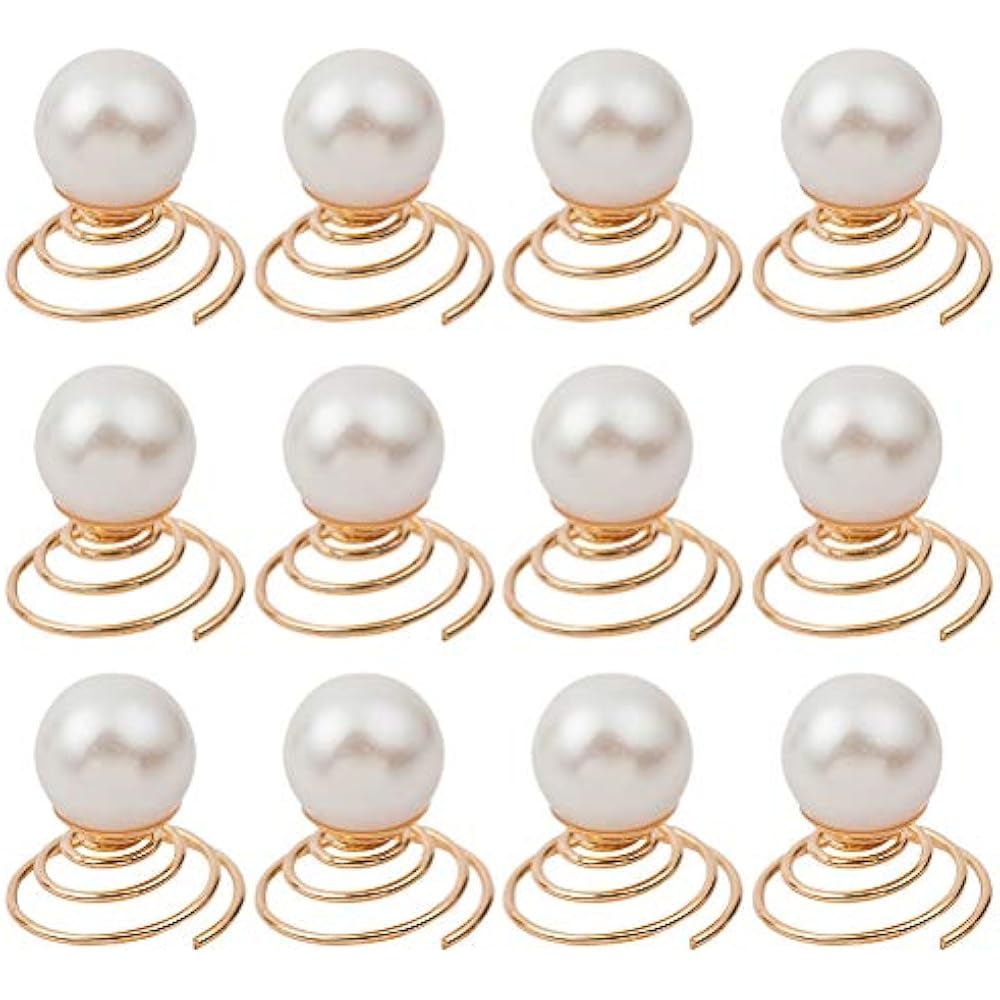 12pcs Pearl Spiral Hair Pins, Gold Twists Coils Pearls Clip Accessories