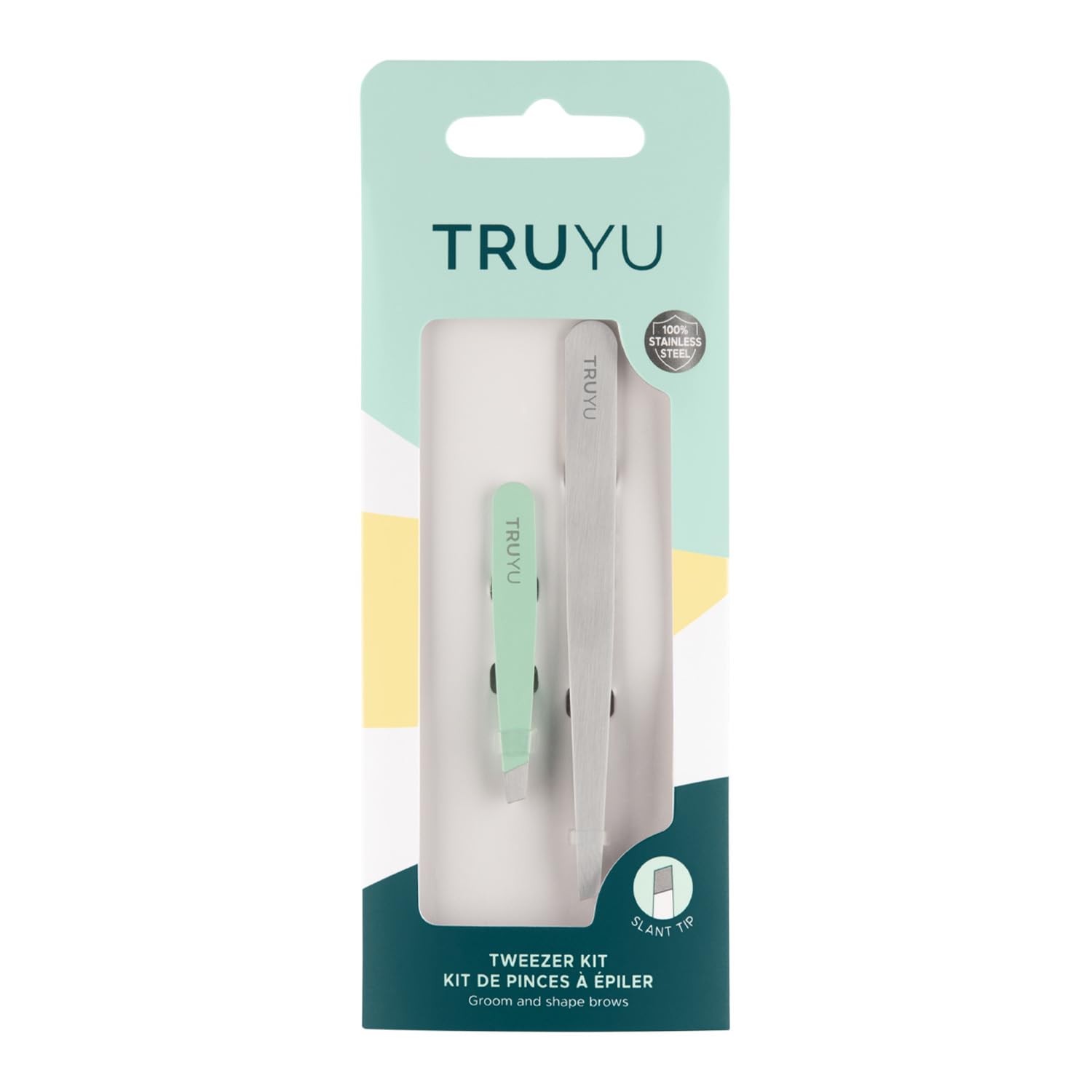 Truyu Tweezer Kit - Set of 2 Includes one Full Size Slant Tweezer and One Mini Slant Tweezer. Perfect for Facial Hair Removal for Women and Eyebrow Tweezers